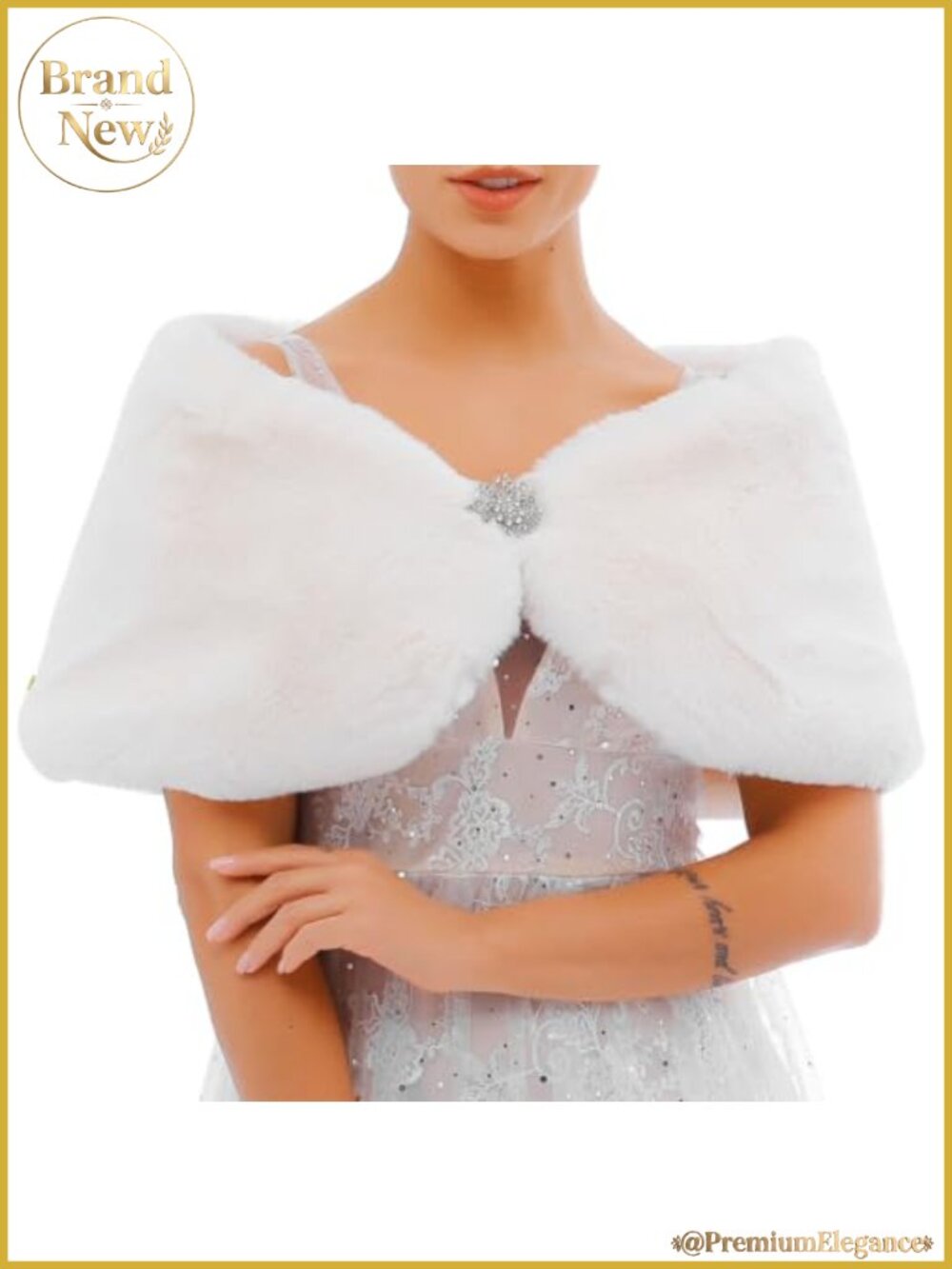 Faux Fur Shawl Wrap Wedding Bridal Cape Satin Clasp Evening Cover Up